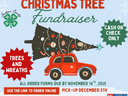 Flyer for fundraiser featuring red truck and christmas tree
