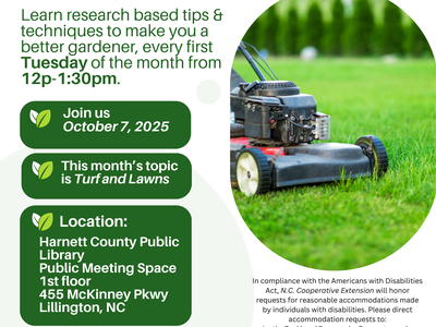 Lunch & Learn with NC State Extension — Oct 7, 2025; Turf and Lawns; Harnett County Public Library