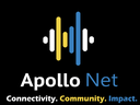 Apollo Net logo with yellow and blue vertical waveform icon and text "Connectivity. Community. Impact."