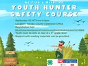 Flyer depicting a hunter in a field of flowers and trees with birds flying against a blue sky
