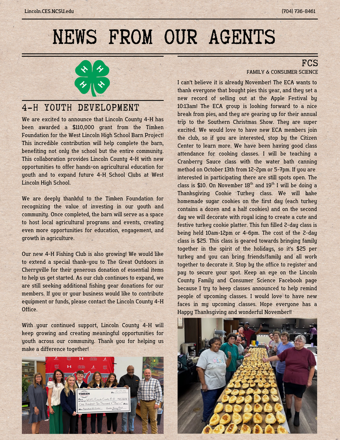 page 2 of the November 2025 Newsletter with 4-H and FCS updates