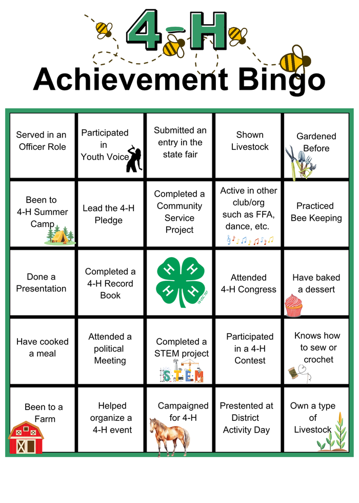 2025 4-H Achievement Bingo