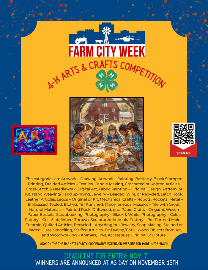 Farm City Week 4-H Arts & Crafts Competition poster — deadline for entry: Nov. 7