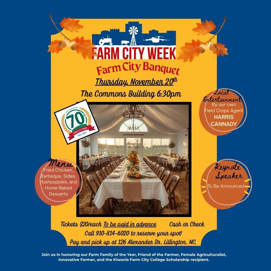 Farm City Banquet poster: Thursday November 20, The Commons Building 6:30pm