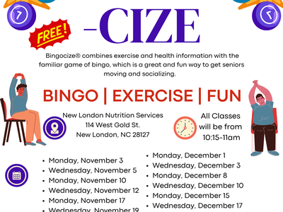 BINGO-CIZE free bingo-exercise classes at New London Nutrition Services, 10:15–11am
