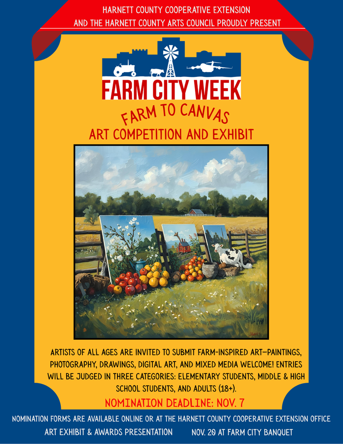 Poster for Farm City Week "Farm to Canvas" art competition and exhibit; nomination deadline: Nov 7