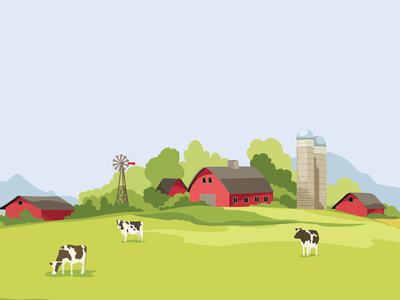Abstract rural landscape with farm house. Vector illustration, wheat fields and meadows. Harvest time.