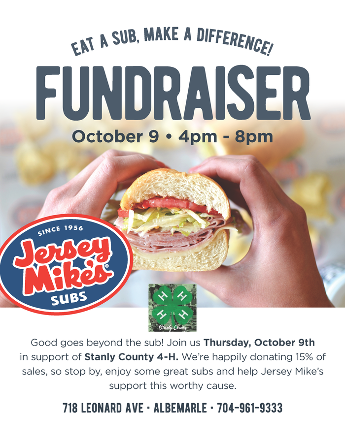 Image of a flyer with fundraiser details and hands holding a sub sandwich