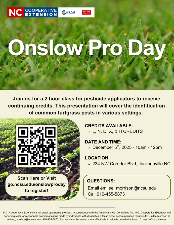 Onslow Pro Day Flyer, features images of turf and fields