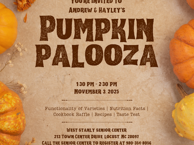 Pumpkin Palooza flyer — Nov 3, 2025, 1:30–2:30 PM at West Stanly Senior Center