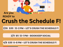 Person with megaphone; "Crush the Schedule F!" Dates: 1/26 $30 12–2PM, 2/11 $5 12–1PM, 4/8 $30 6–8PM