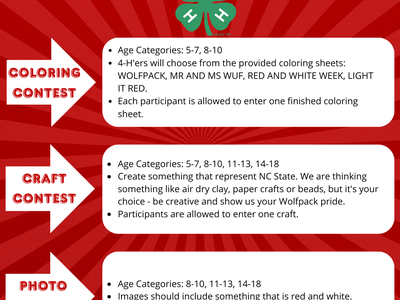 Red and White Week Flyer that explains each contest that 4-H'ers can enter.