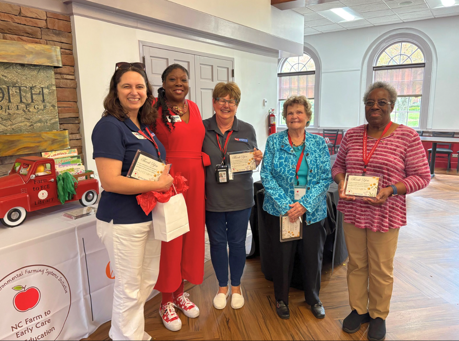 Michelle Estrada with Shironda Brown and 3 EMFVS at the CEFS Farm to ECE Collaborative