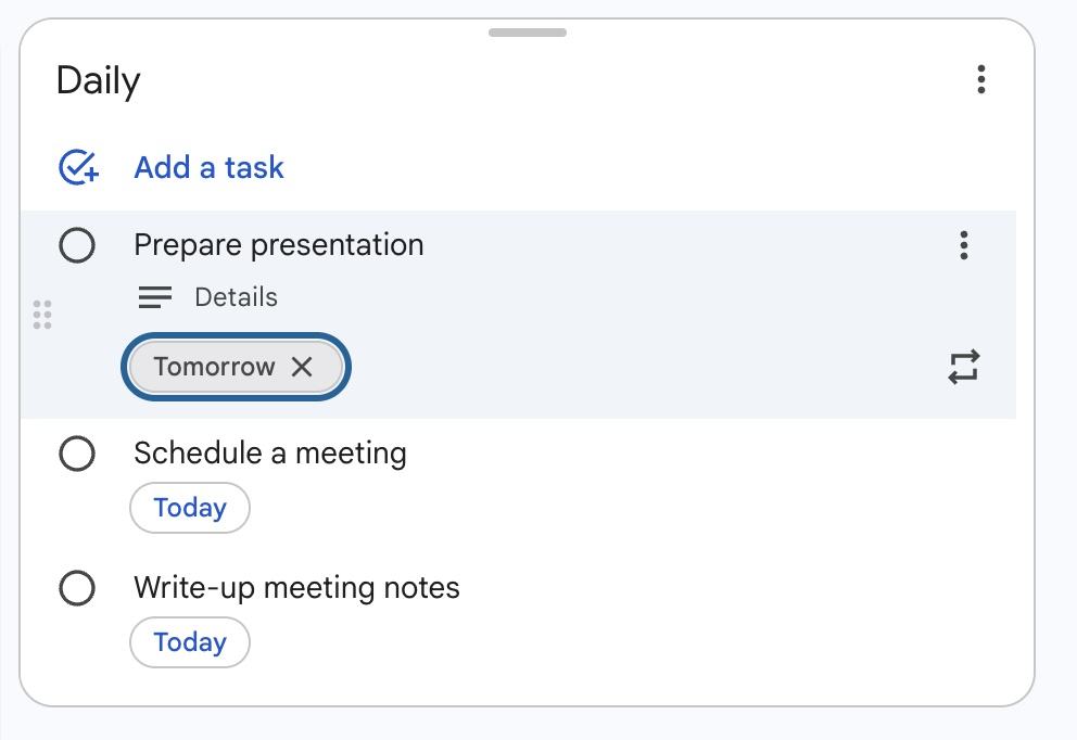 Screenshot of a google tasks list with generic tasks added