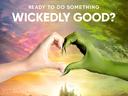 Human hand and green hand form heart; text "WICKED FOR GOOD" and "WICKEDLY GOOD?"