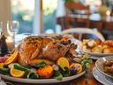 Roasted Chicken and trimmings at Thanksgiving