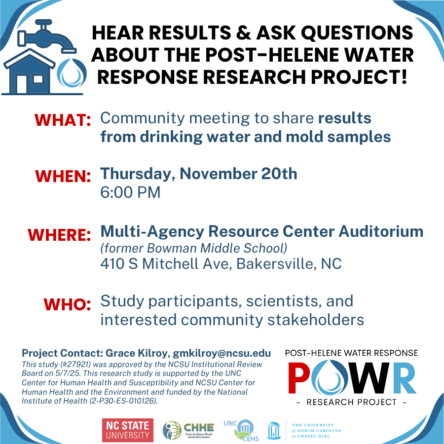 Post-Helene Water Response meeting: Nov 20 6:00 PM, Multi-Agency Resource Center, Bakersville NC