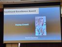 Slide: Continued Excellence Award — Hayley Cowell; North Carolina; portrait of recipient.