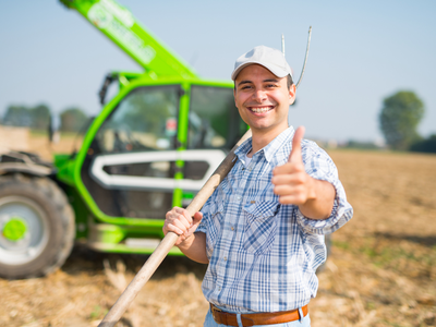 Farmer with thumbs up