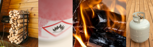 wood pile, butane container, fire, propane tank