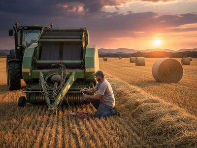 hay baler in a field