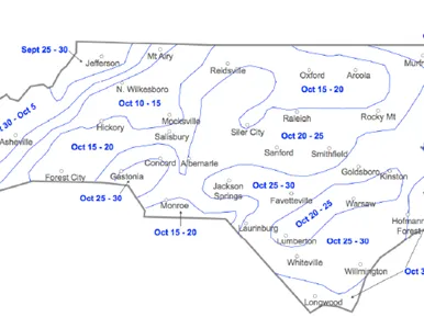 picture of state of NC showing the start of wheat planting dates for each area