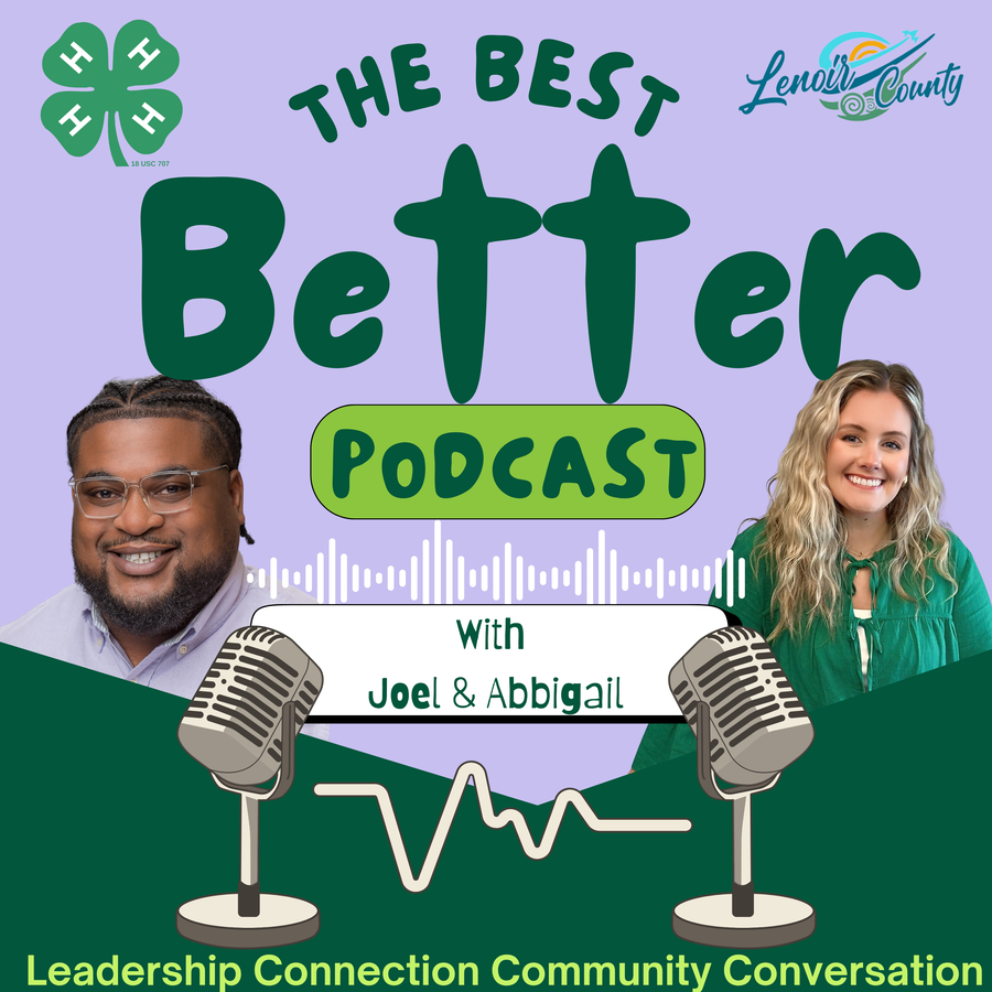 The Best Better Podcast cover: text "Podcast" and "with Joel & Abbigail", two hosts' portraits