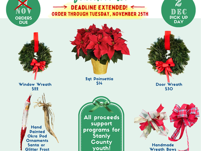 colorful flyer with greenery sale details and pictures of items available for sale