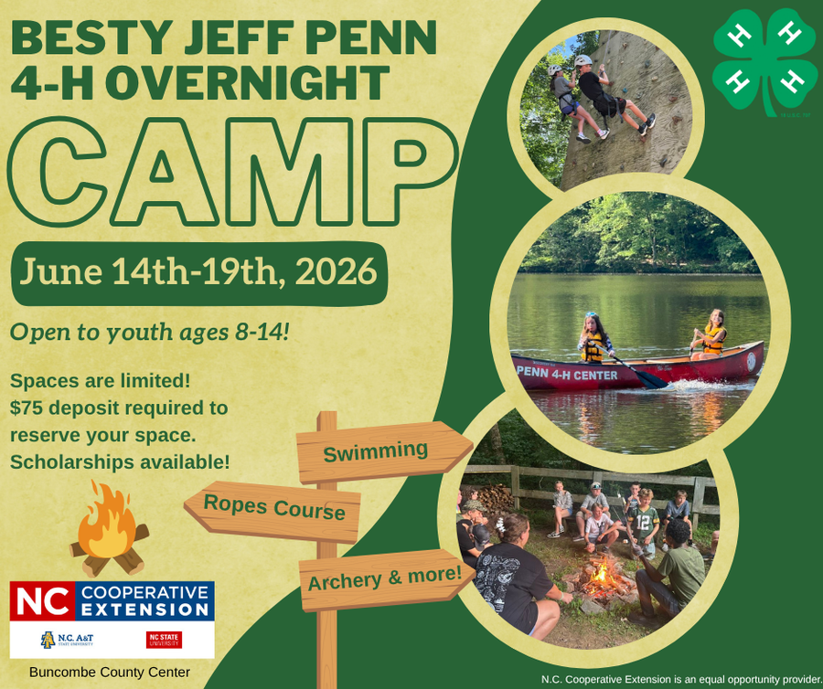 Betsy Jeff Penn 4-H Overnight Camp, June 14th-19th, 2026