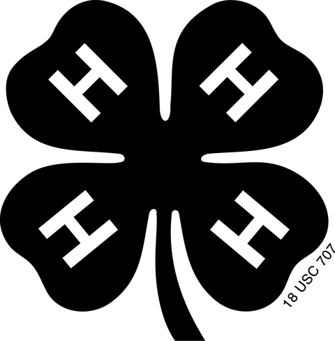 The 4-H Emblem shown in black with a white 'H' on each leaf and the legal statement 18 U.S.C. 707.
