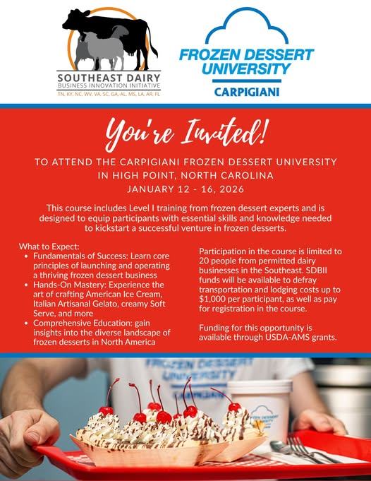 You're invited to arrend the Carpigiani Frozen Dessert University in High Point, North Carolina!