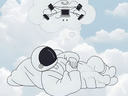 An Astronaut dreams of technology will resting on a cloud.