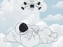 An Astronaut dreams of technology will resting on a cloud.