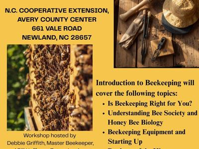Beekeeping workshop flyer: "Introduction to Beekeeping" Jan 17, 2026 10:00 AM–3:00 PM