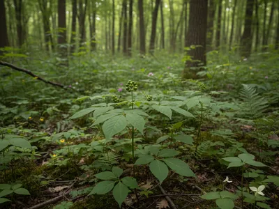 AI generated photo of Ginseng growing in the forest.