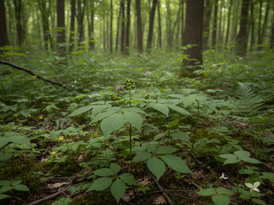 AI generated photo of Ginseng growing in the forest.