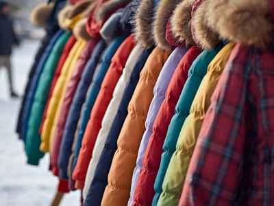 row of colorful children's coats against winter background