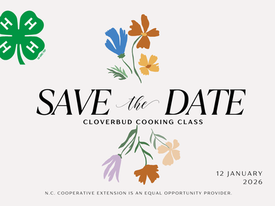 4-H clover logo; "SAVE the DATE" for Cloverbud Cooking Class — 12 January 2026