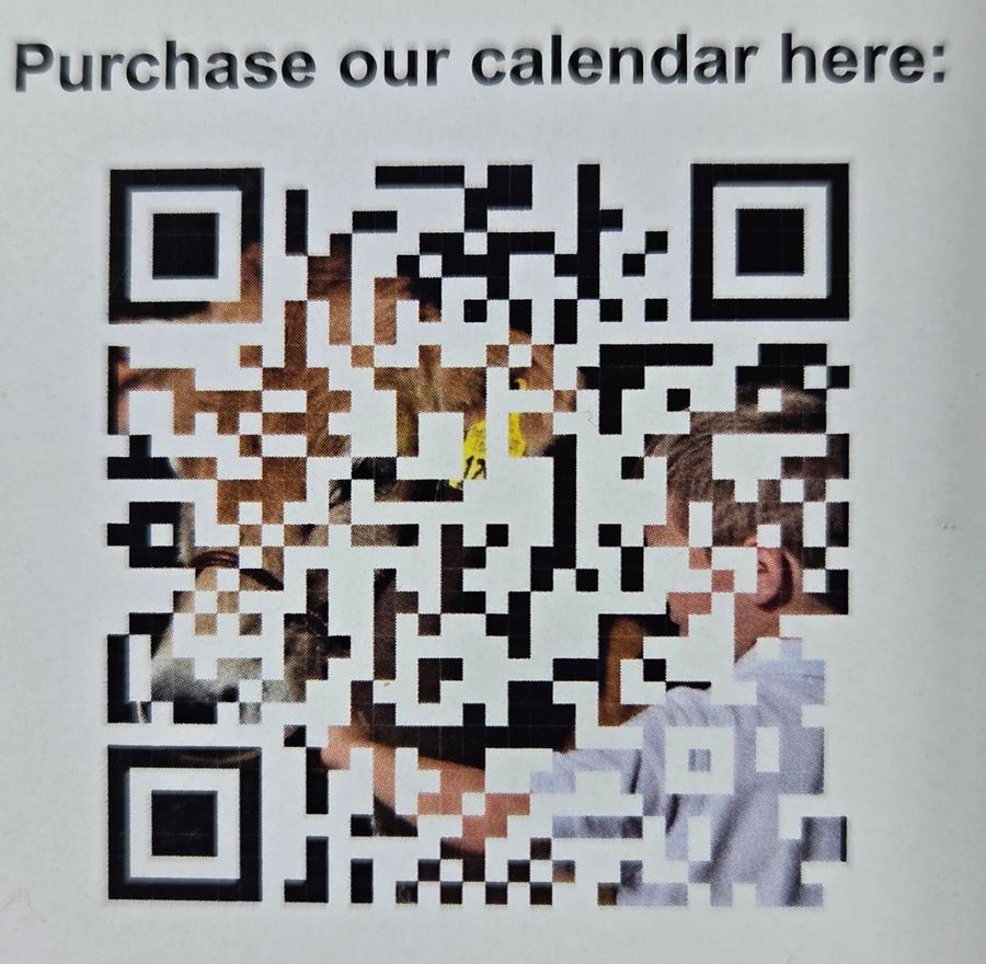 QR code over a photo with the text "Purchase our calendar here:"