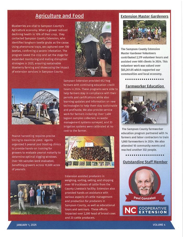 Agriculture and Food newsletter page with articles, photos, and "NC Cooperative Extension" logo