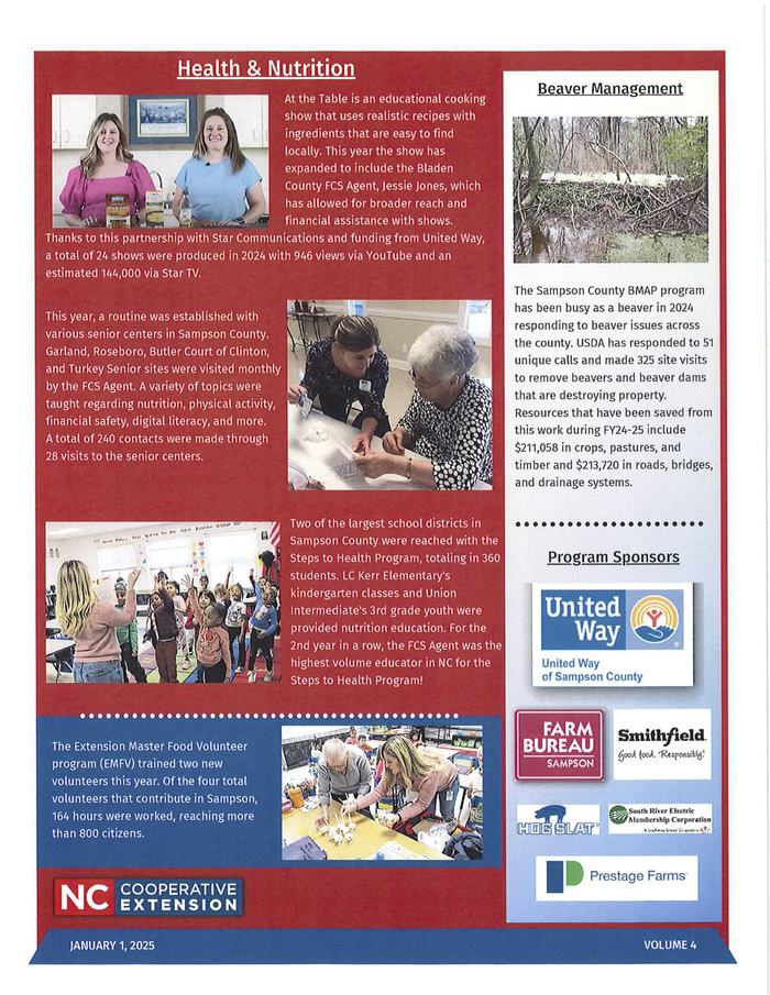 Health & Nutrition newsletter page with photos, text, Beaver Management column, and sponsor logos