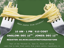 PASTA 101 banner with two forks of spaghetti — 10 AM–1 PM, $10; Onslow Dec 10; Jones Dec 12