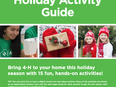 4-H at Home Holiday Activity Guide cover with photos and text "Bring 4-H to your home"