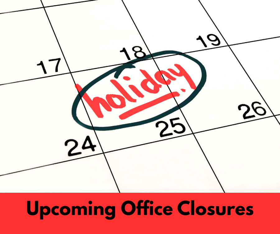 Holidays marked on a calendar.