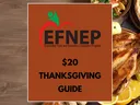 $20 Thanksgiving Guide cover from the EFNEP (Expanded Food and Nutrition Education Program) against a background of holiday foods.