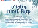 details for winter meal prep event against snowy background