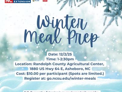 details for winter meal prep event against snowy background