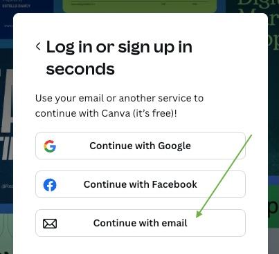 Screenshot of log in options for Canva