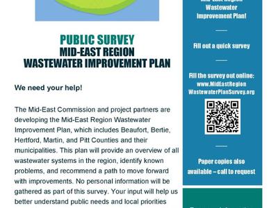 Flyer with a survey for wastewater improvement www.mideastregionwastewaterplansurvey.org