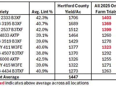 Table with cotton yields